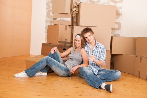 Furniture and household items prepared for transport during a Upton Park relocation